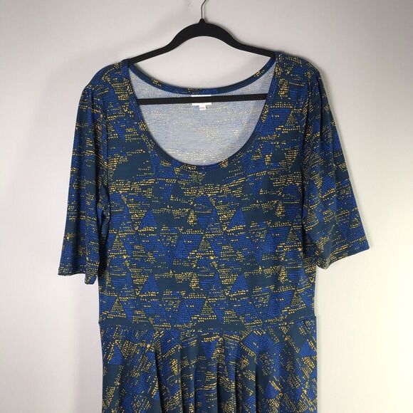 LuLaRoe Nicole Womens Size 2XL Fit & Flare Dress Triangle Geometric Modest Work - Picture 2 of 11